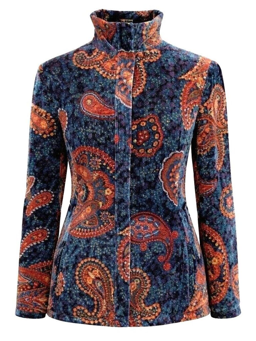 Etcetera Velvet Paisley Fitted Jacket Silk Blend Quilted Lined Boho Luxe Women 4